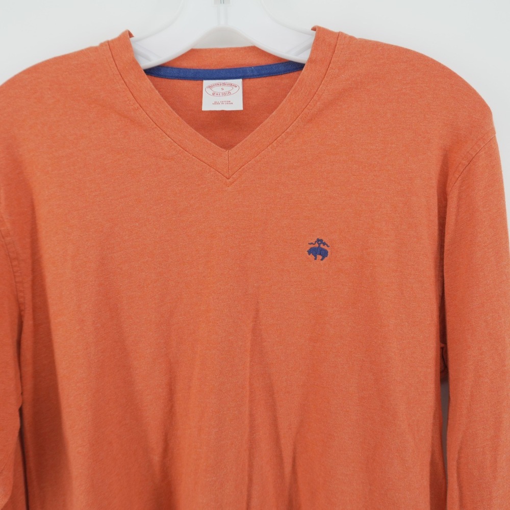 Brooks Brothers V-Neck Shirt Mens Small Orange Long Sleeve Cotton Layer